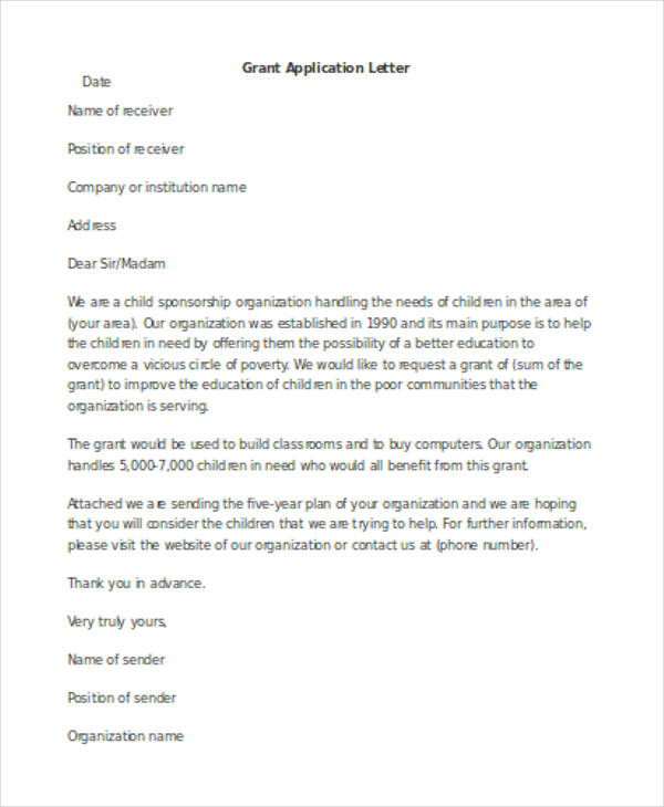 cover letter for grant application