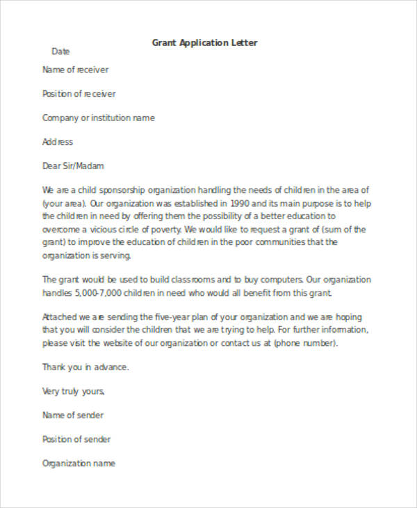 application letter for grant in aid