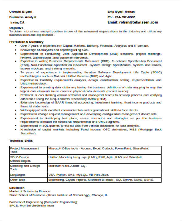 business analyst it resume doc