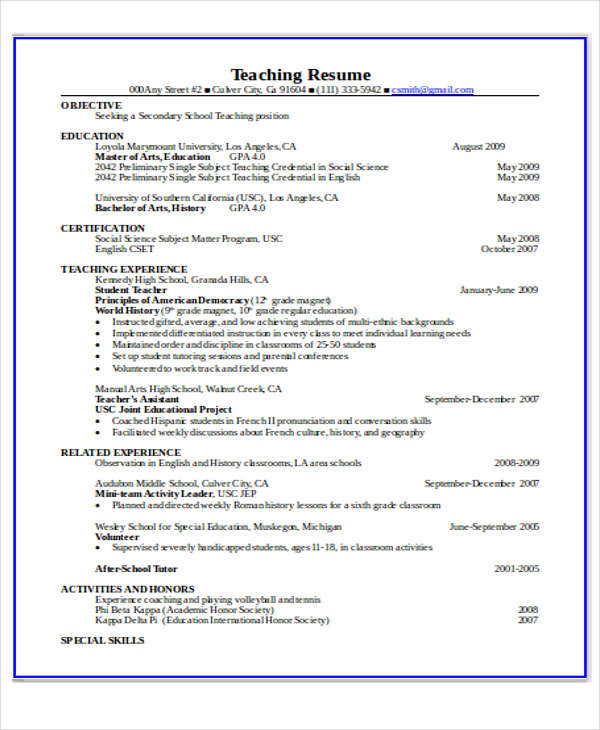 Special Education Teacher Resume Template Free Special Education 