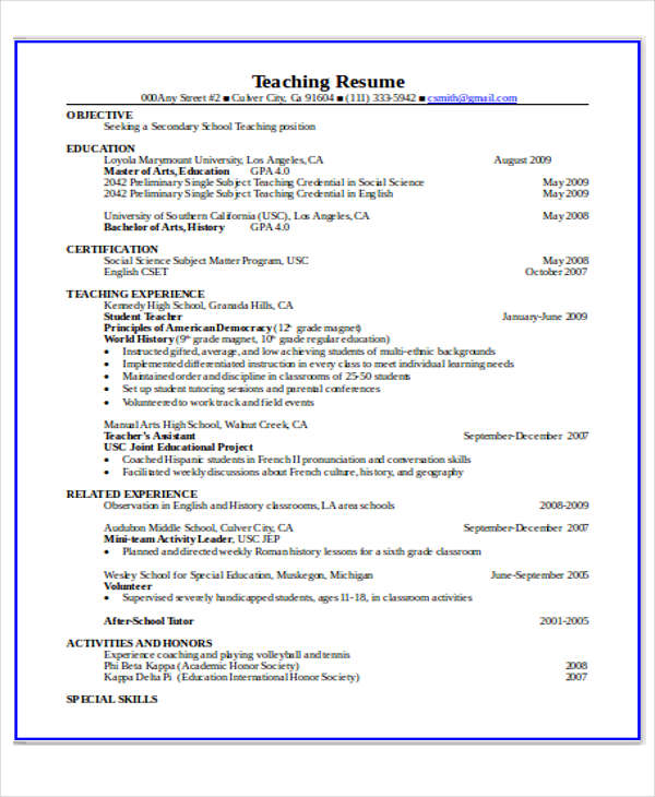 14 Education Resume Templates In Word