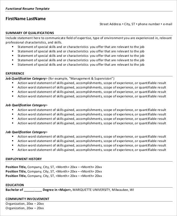 functional executive format resume