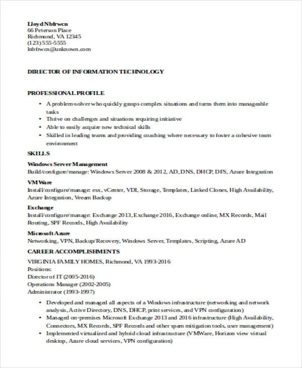 technical it resume format