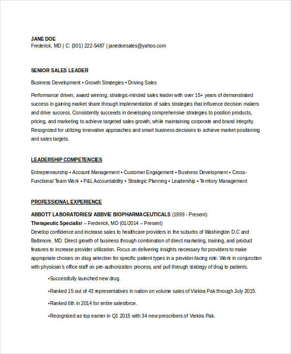 pharmaceutical sales manager resume