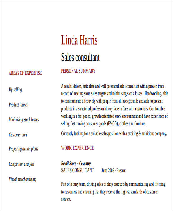 professional sales consultant resume