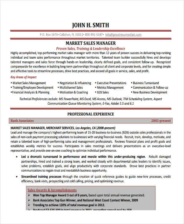 sales manager executive resume
