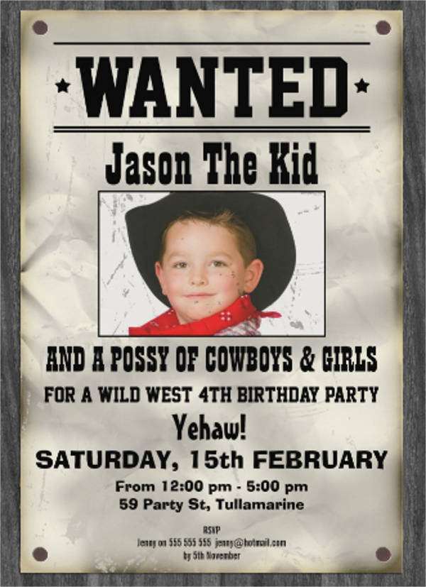 wanted poster birthday invitation