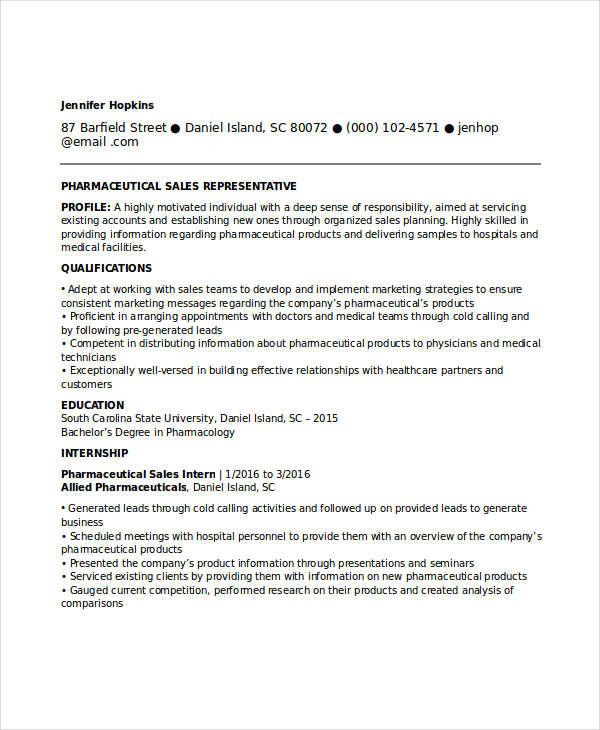 Pharmaceutical Sales Resume Templates