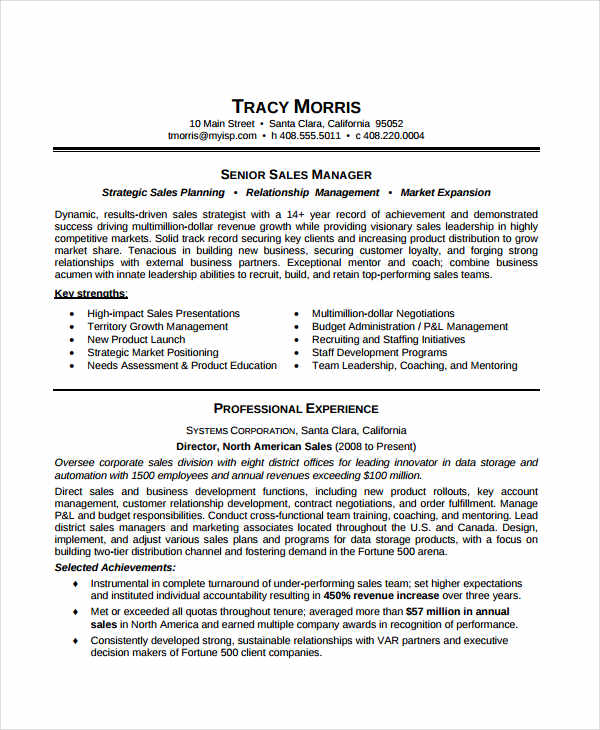 executive sales manager resume