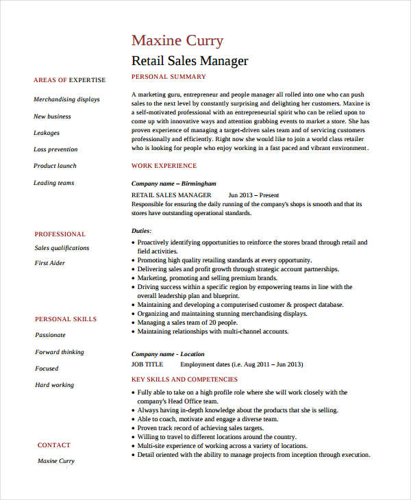 Professional Sales Resume Templates - 31+ Free Word,PDF Document ...