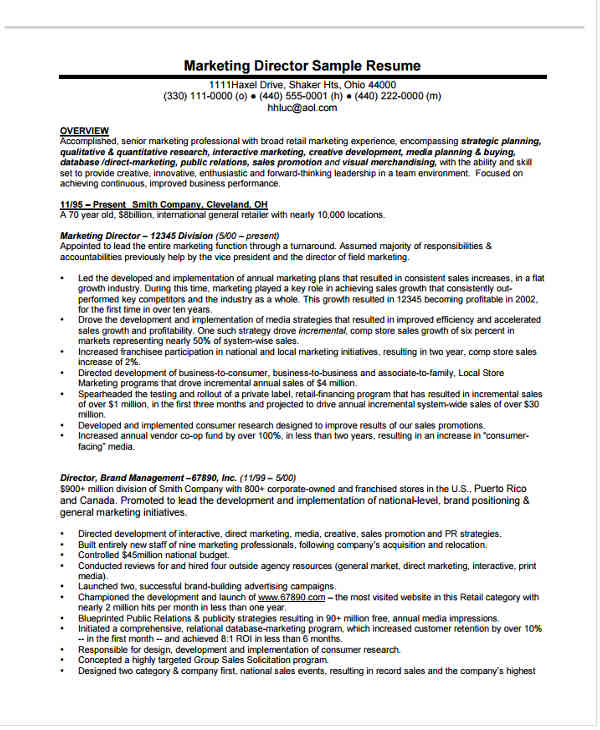 sales and marketing director resume