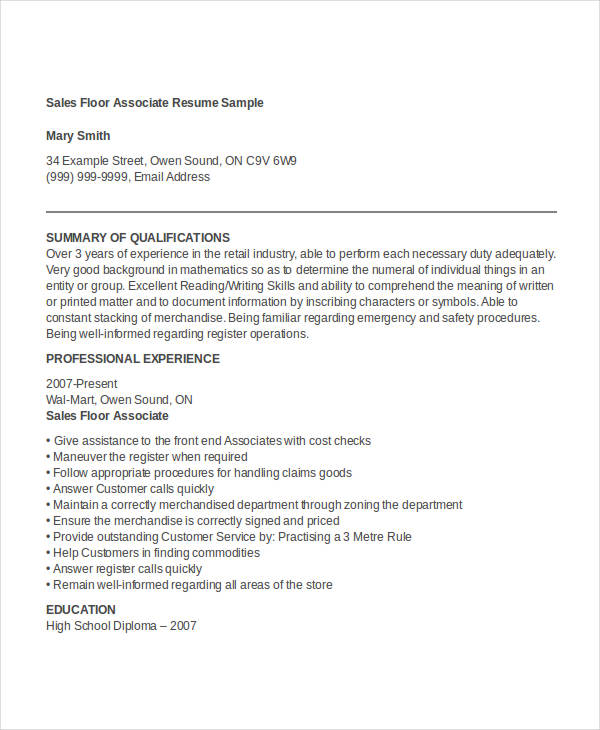 sales floor associate resume