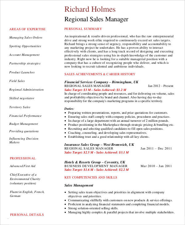 Sales Resume Template - 24+ Free Word, PDF Documents Download