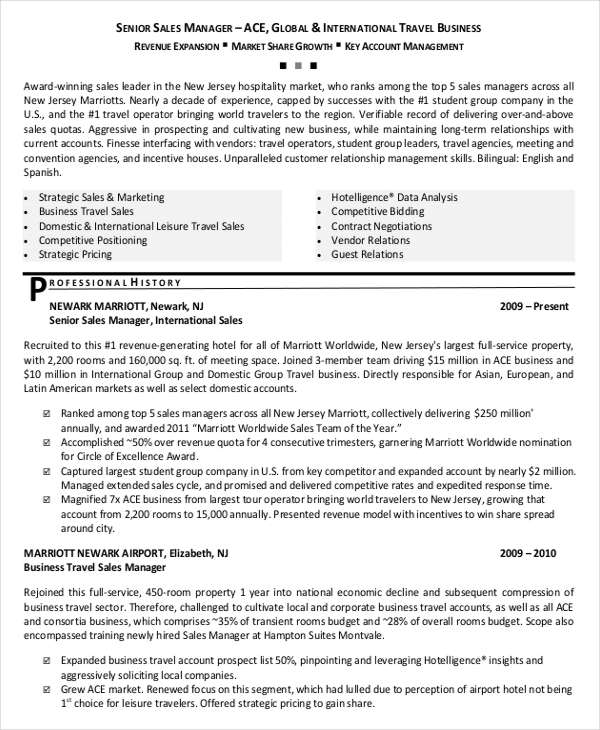 sales manager executive resume