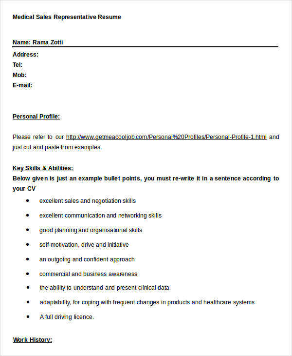 Medical Sales Rep Cv Example Sales Resume Template - 24+ Free Word, PDF Documents Download