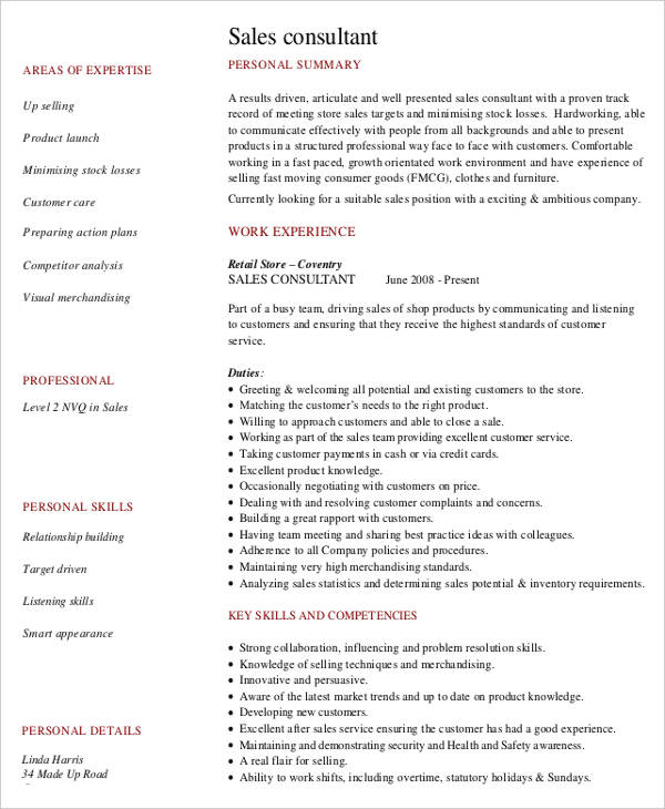 sales experience resumes