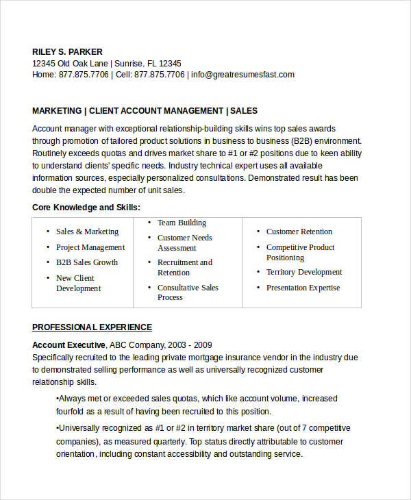 marketing account executive resume