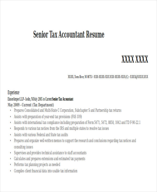 senior tax accountant resume