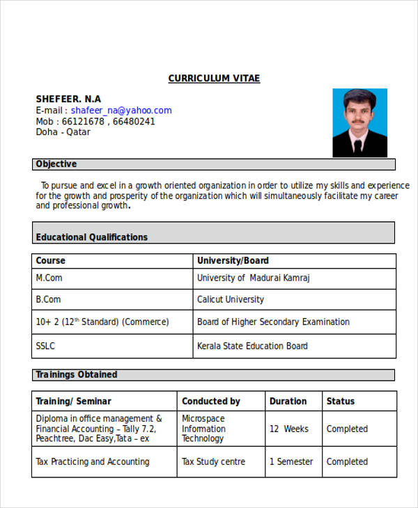 fresher accountant resume format in word free download