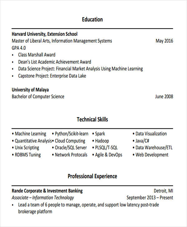 how to make banking resume format