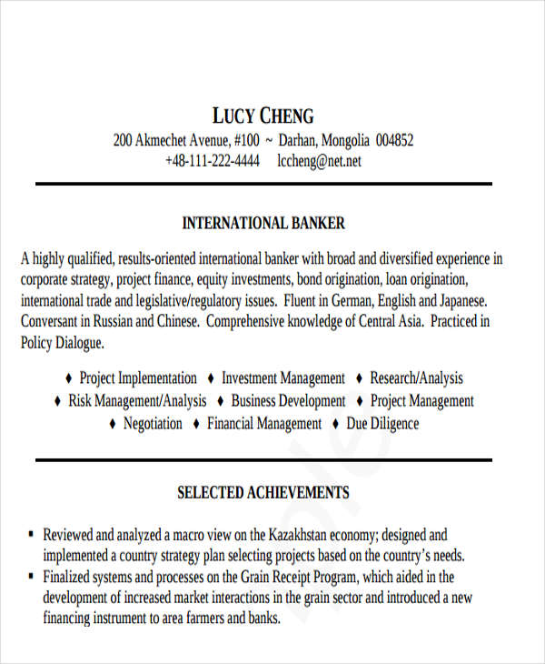 professional investment banking resume