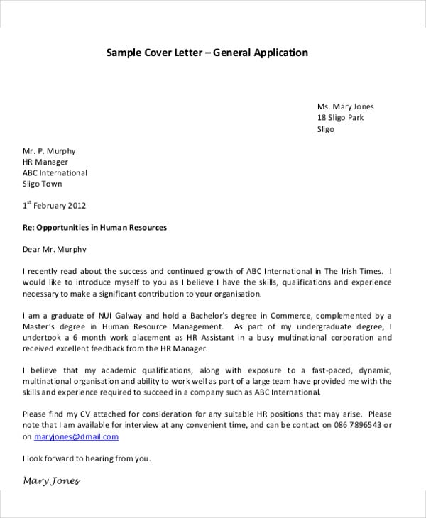 example of a business application letter