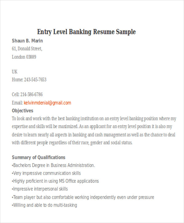 banking resume format in word download