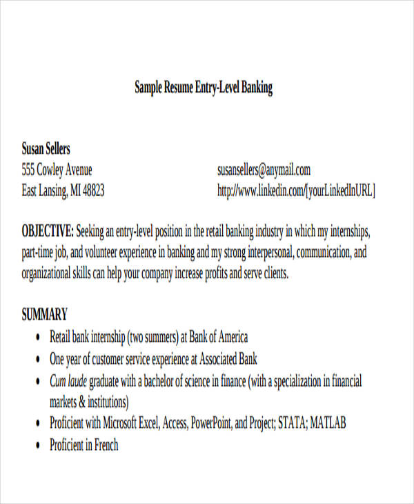 21 Banking Resume Templates Pdf Doc 7132