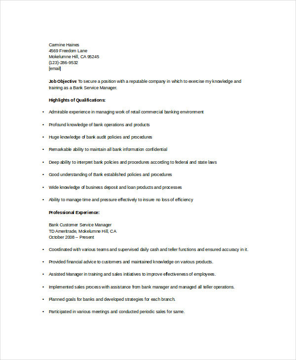 Banking Resume Samples - 51+ Free Word, PDF Documents Download | Free ...