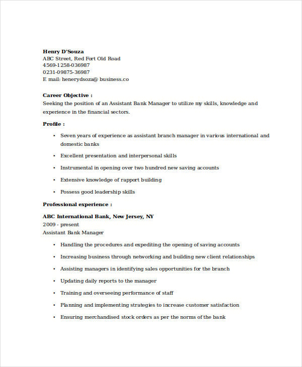 Banking Resume Samples 45 Free Word Pdf Documents Download