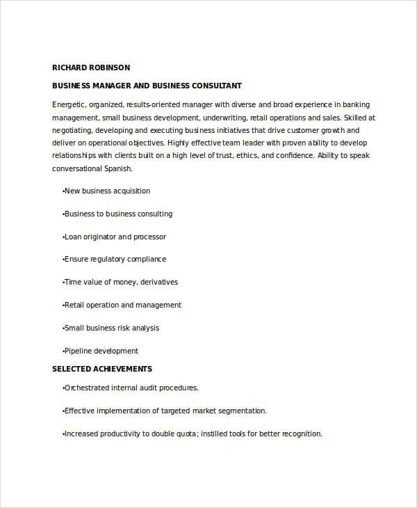 corporate banking manager resume