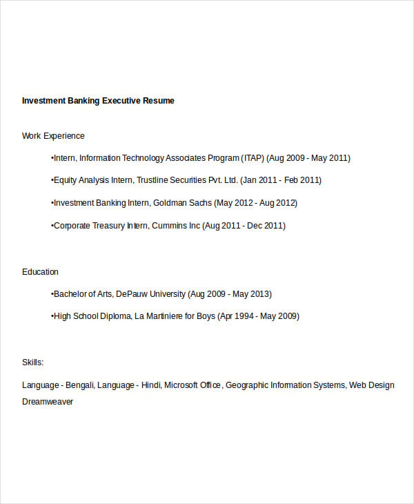 investment banking executive resume