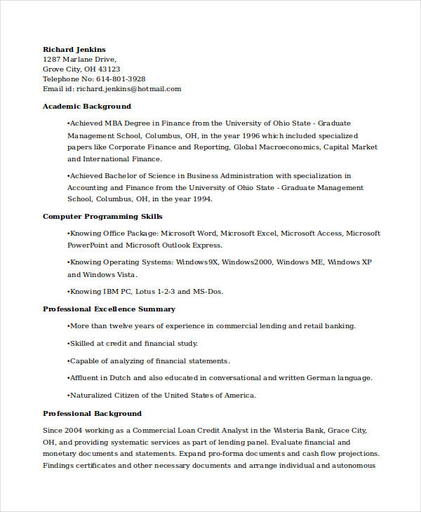 18+ Best Banking Resume Templates - PDF, DOC