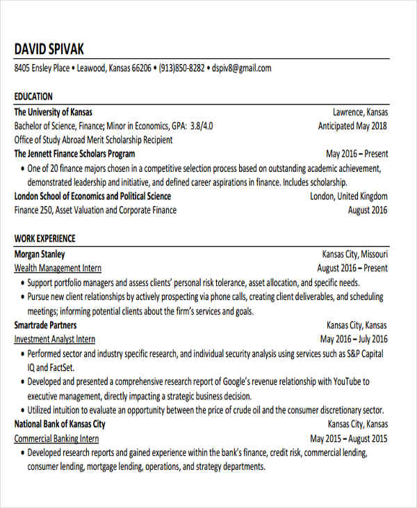 resume templates banking professional