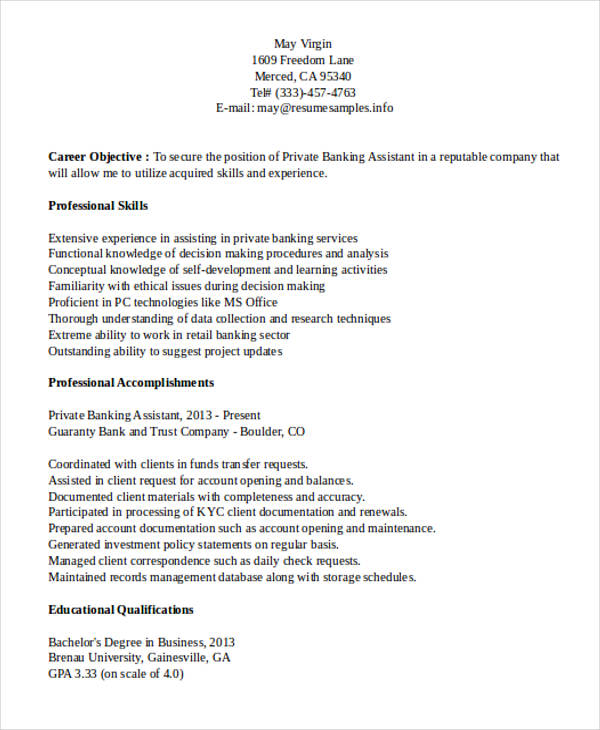private banking assistant resume2