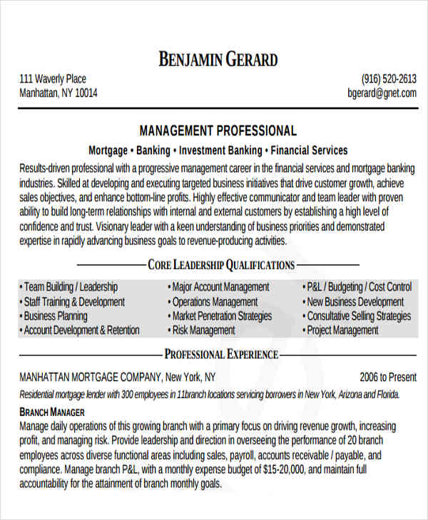 banking operations manager resume