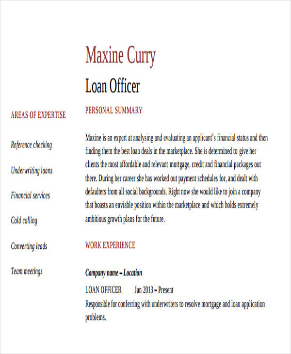 banking loan officer resume