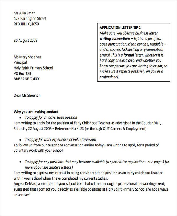 application letter for education jobs