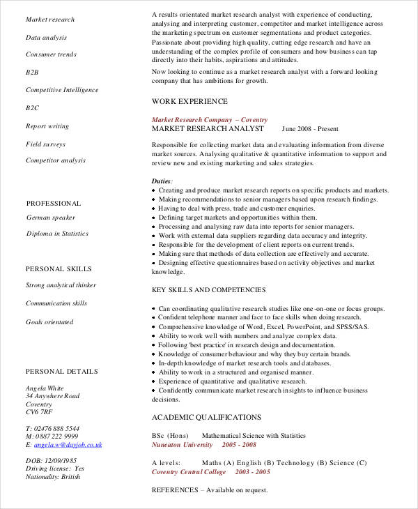 marketing research analyst resume