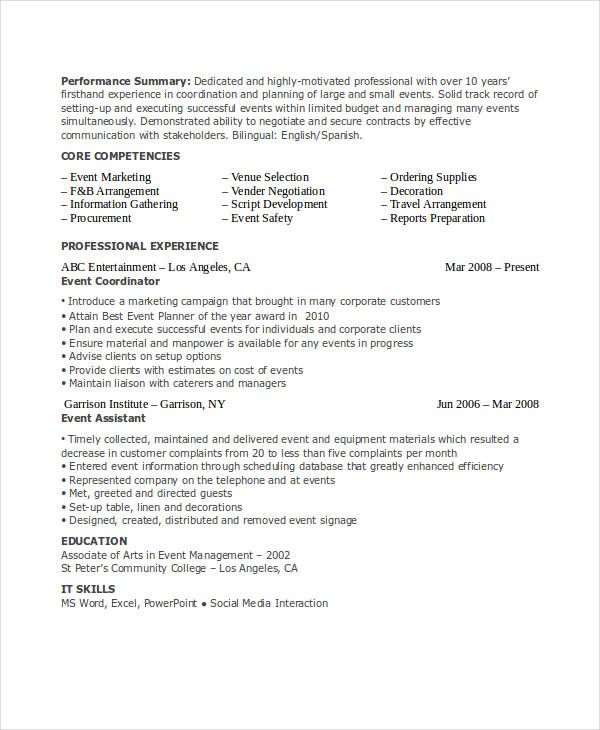 marketing event coordinator resume