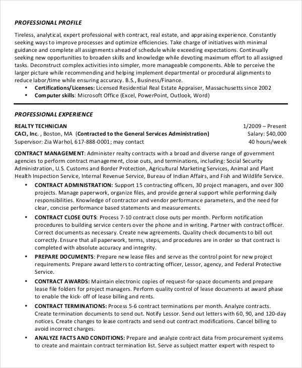 contract employement work resume
