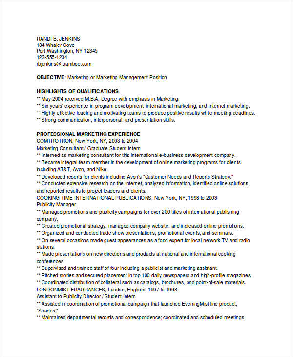 28+ Marketing Resume Templates - PDF, DOC