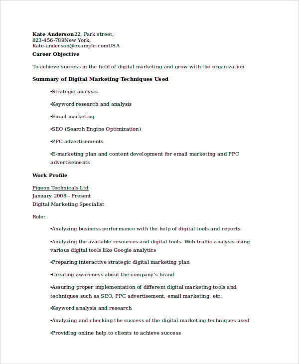 digital marketing specialist resume