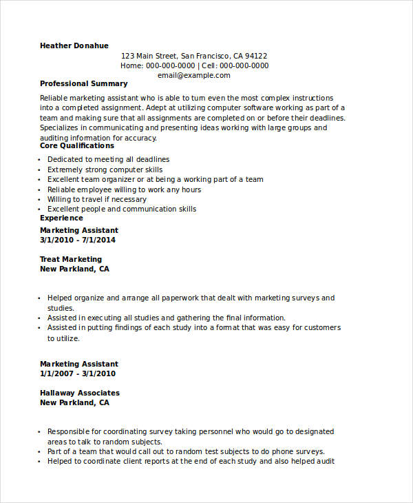 marketing executive assistant resume