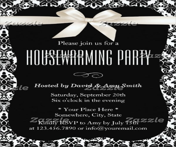 black and white damask party invitation