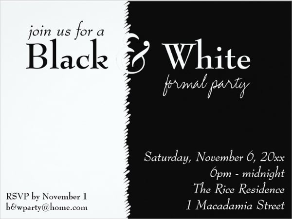 black and white formal party invitation