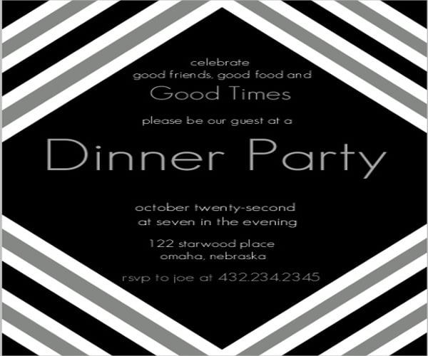 black and white dinner party invitation