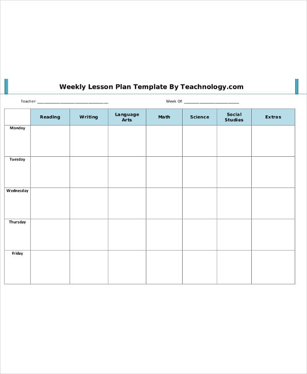 blank weekly lesson plan