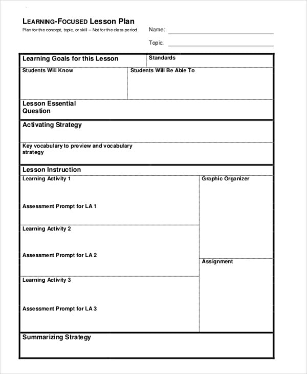 blank lesson plan sheet