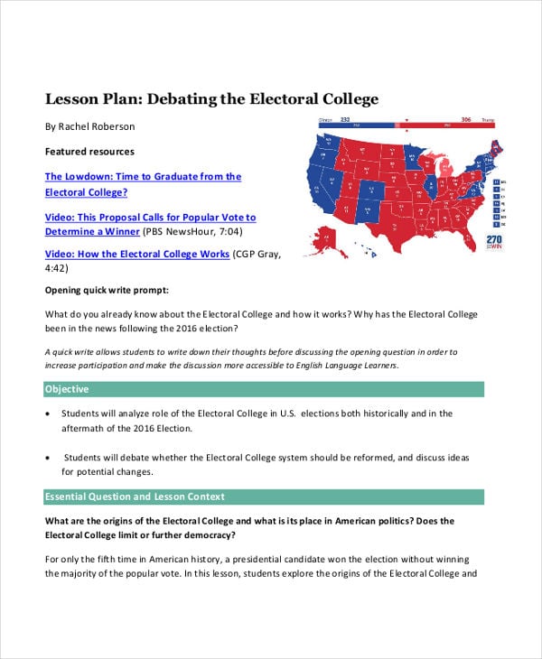 electoral college lesson plan